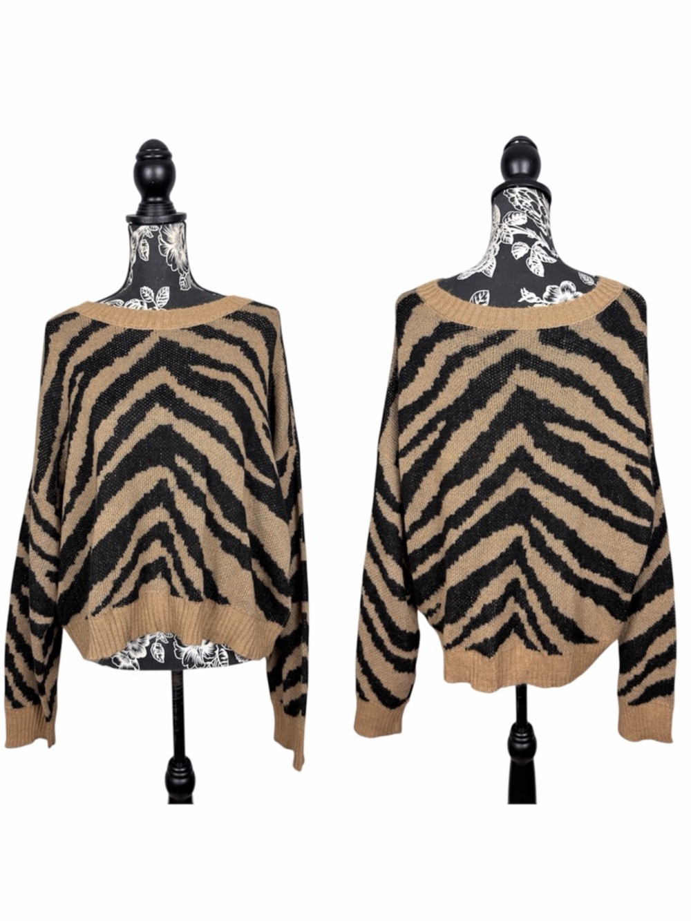 American Eagle tan/black zebra print fuzzy cropped sweater size large